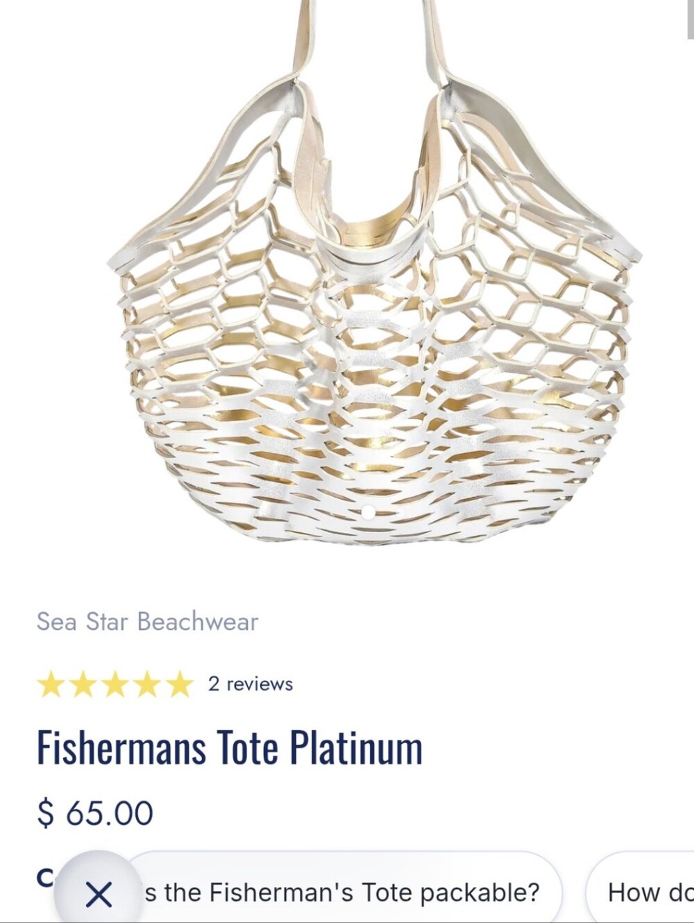 Sea Star Beachware Fishermans Tote - Platinum